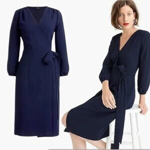 New $150 J CREW Wrap Dress 365 Crepe Knee Length Minimalist Office Career Blue 6